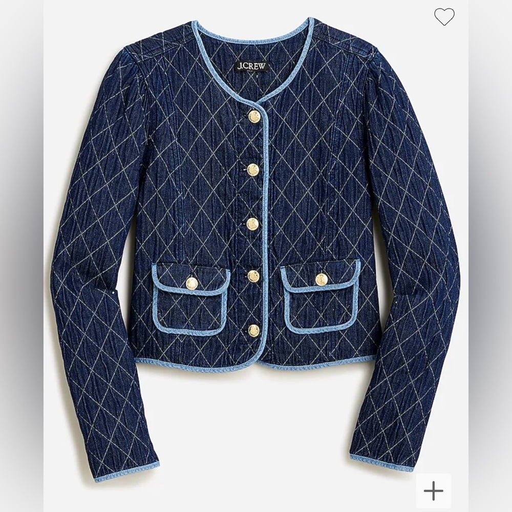 J Crew Quilted Denim Lady Jacket in Medium Indigo Wash